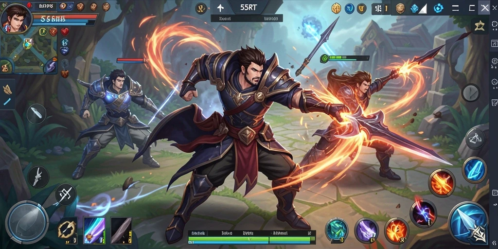 Tampilan pertarungan seru dalam gameplay 55RT MOBA.