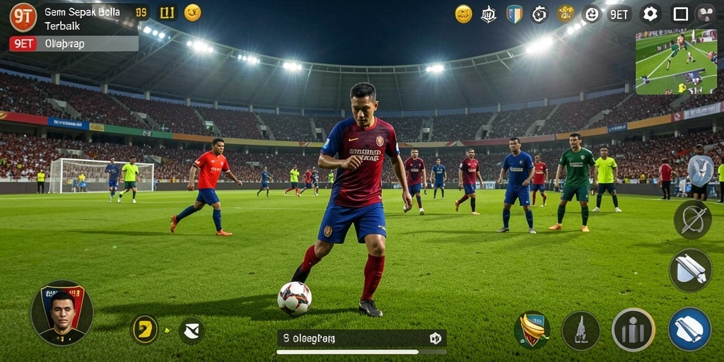 Screenshot gameplay yang menampilkan aksi seru sepak bola di 9ET.