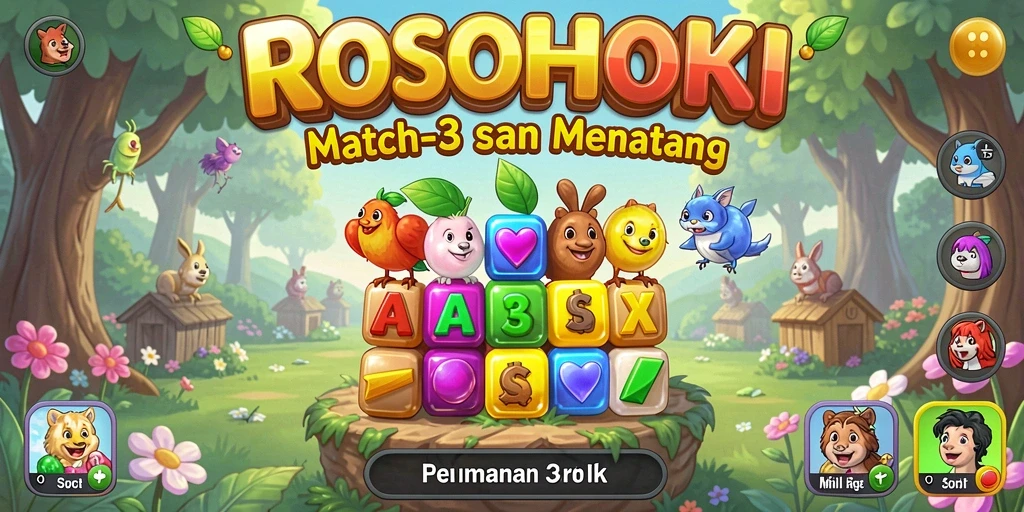 Screenshot gameplay menarik dari ROSOHOKI yang menampilkan pengalaman Match-3.